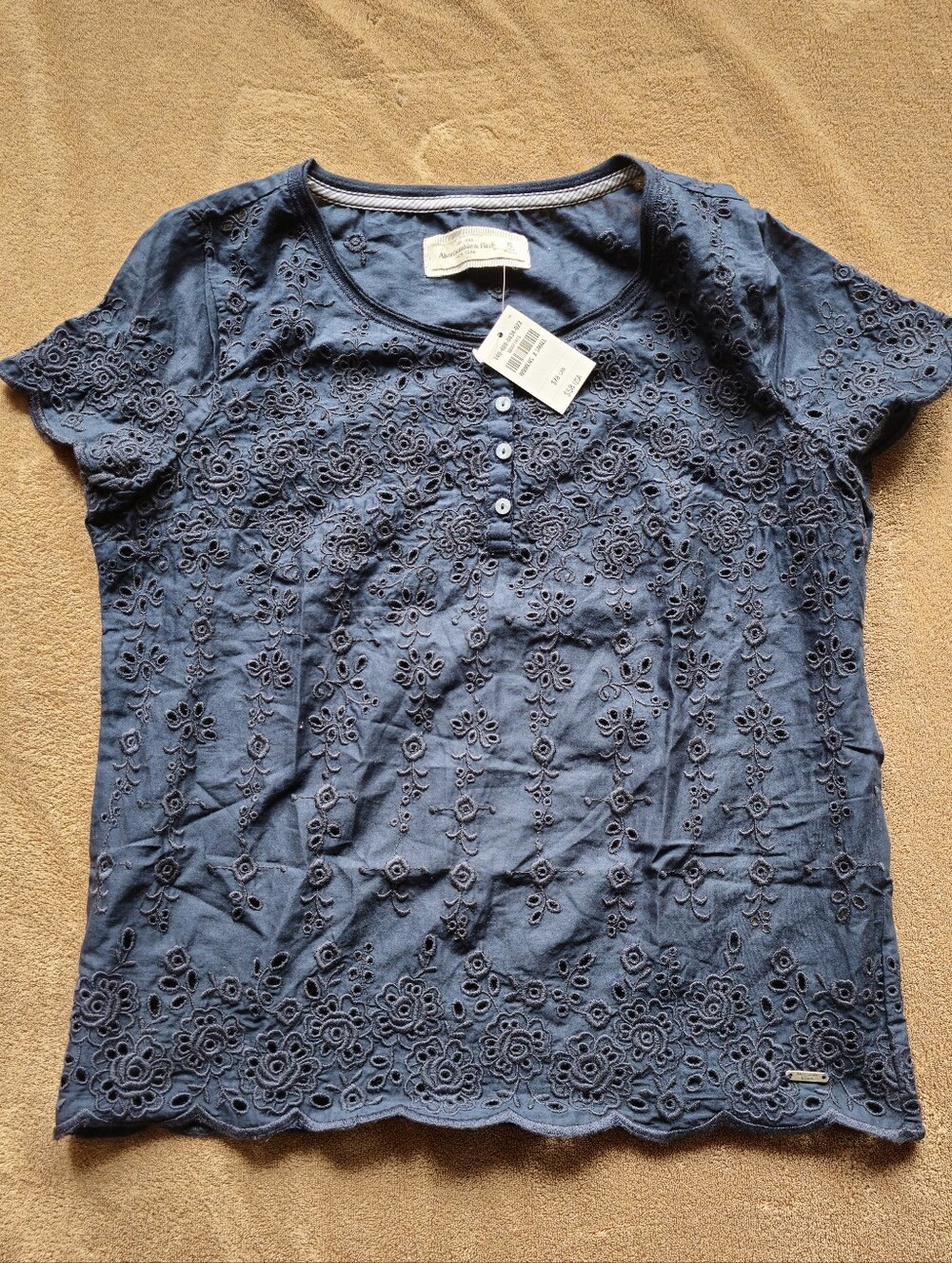 Abercrombie & Fitch Eyelet Embroidered Henley Top XS Navy NWT